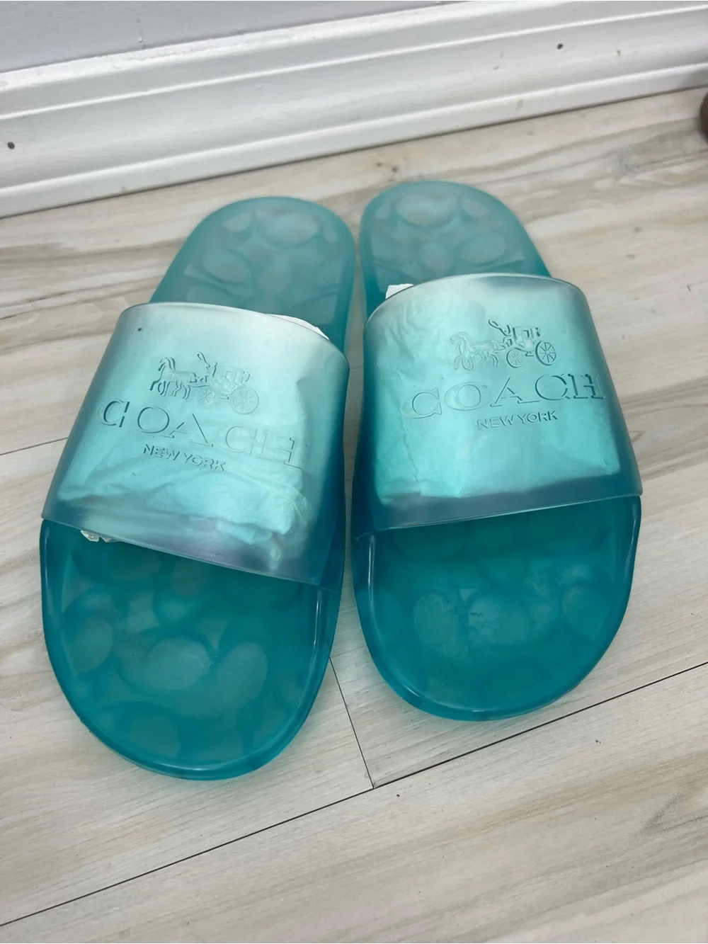 Coach NIB Ulyssa Slide Sandals Sea Mist